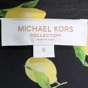 MICHAEL KORS COLLECTION Gathered Lemon Print Silk Crepe De Chine Playsuit Size 6