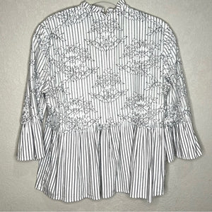 Zara Striped Top with Embroidered Floral Overlay Size Small