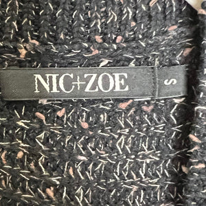 NIC+ZOE Black Speckled Peplum Cardigan Sweater Size Small
